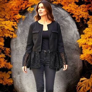 Boston Proper Black Lace Jacket L  Blazer Goth Fairy Grunge‎ Whimsigoth Y2K Vtg